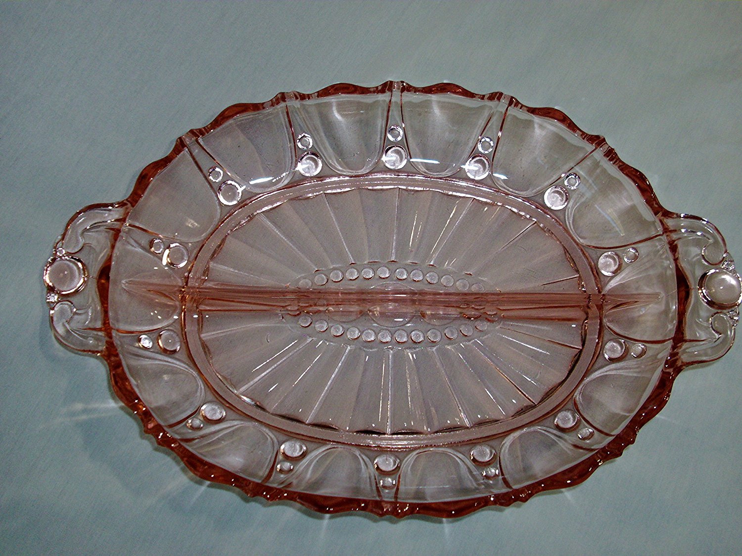 Anchor Hocking Oyster & Pearl Pattern Pink Depression Glass Divided Server