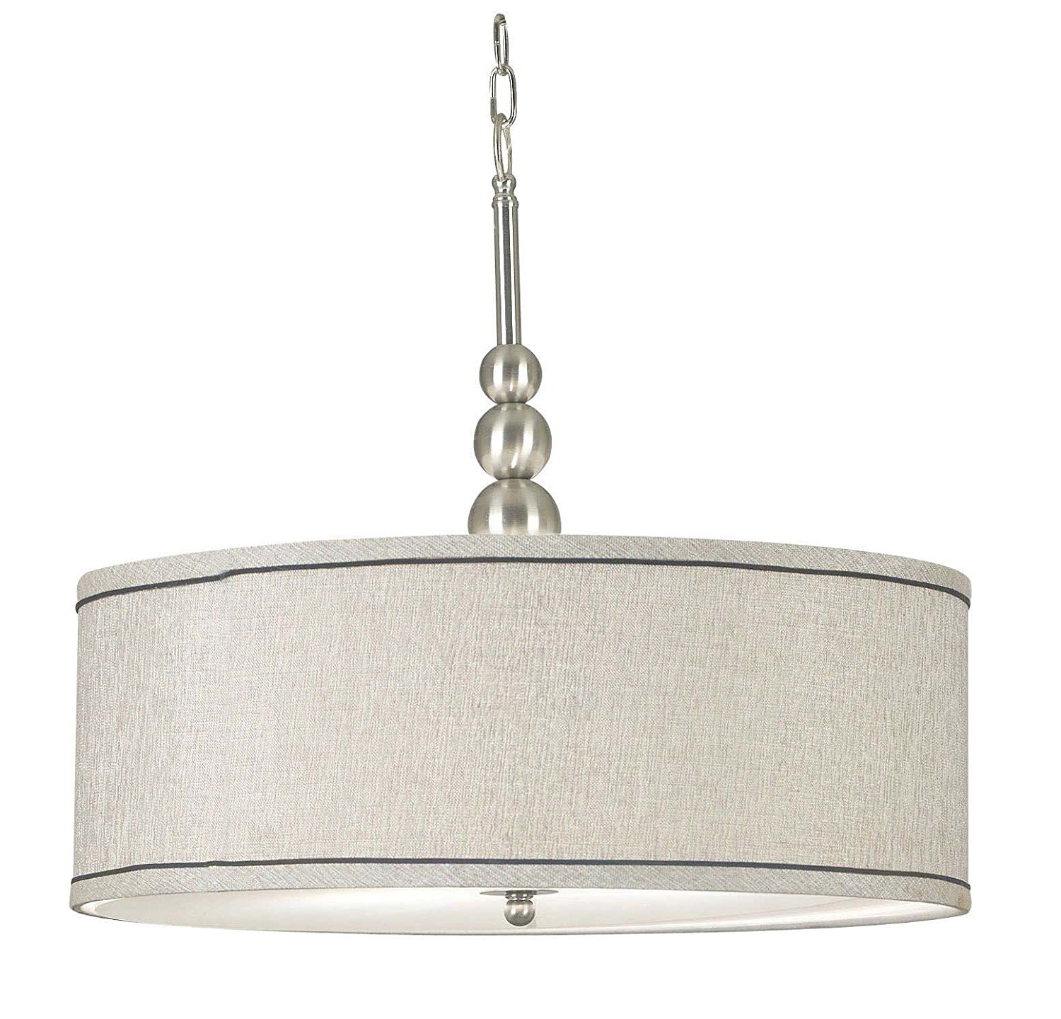 Kenroy Home 91640BS Margot 3-Light Pendant with Fabric Shade, Brushed Steel