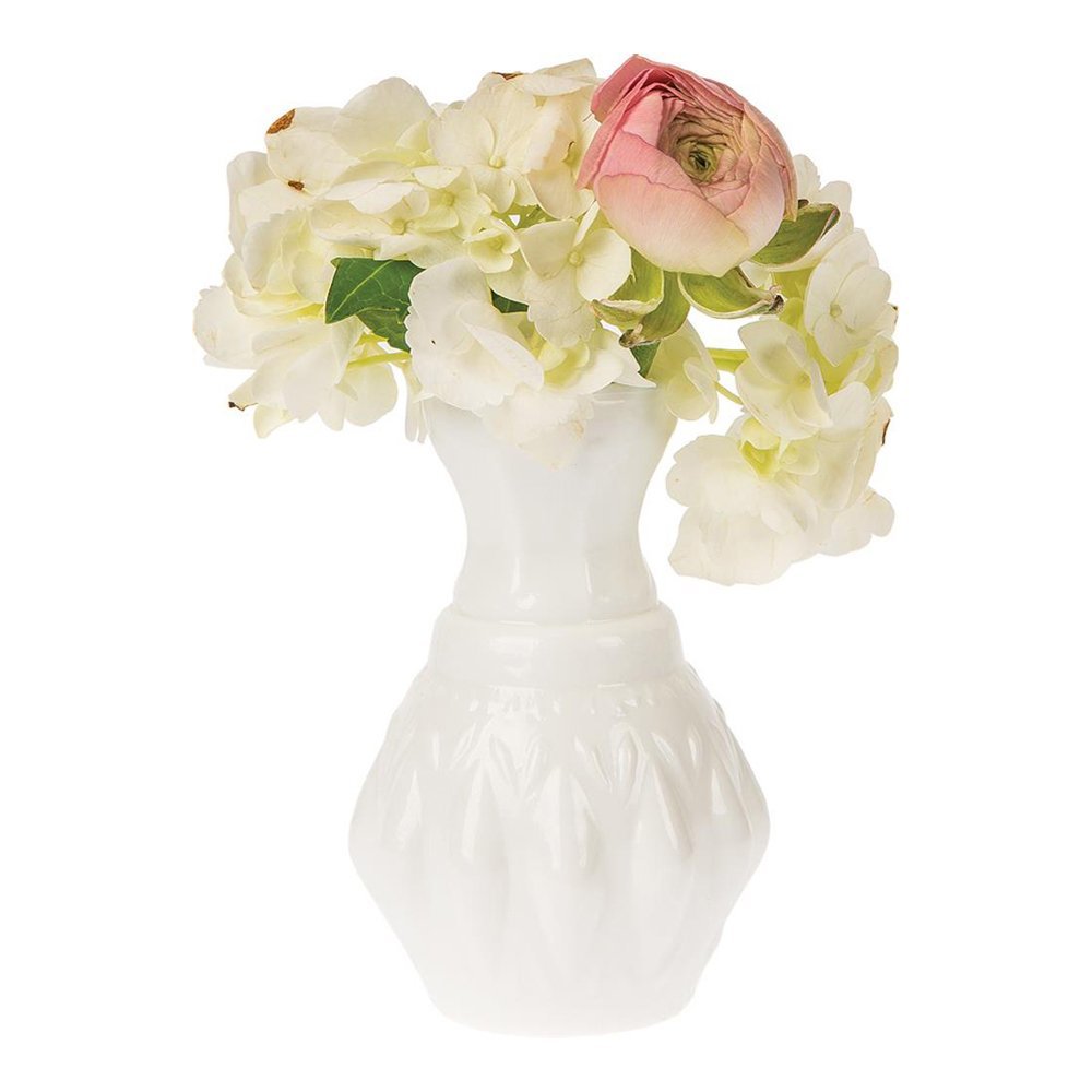 Luna Bazaar Vintage Milk Glass Vase (4-Inch, Bernadette Mini Ribbed Design, White) - Decorative Flower Vase - For Home Decor, Party Decorations, and Wedding Centerpieces