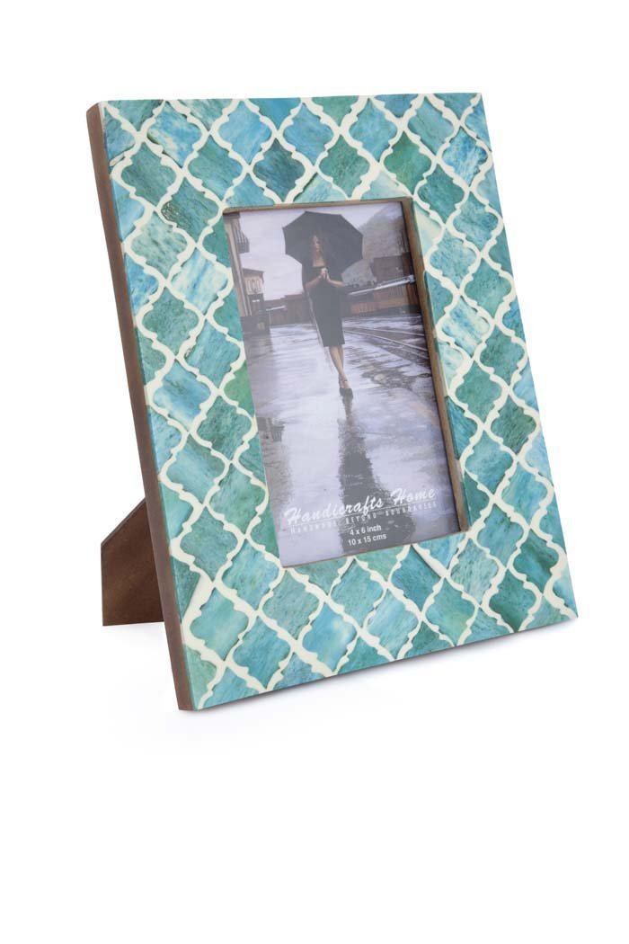 Picture Frame Photo Frame Moorish Damask Moroccan Arts Inspired Handmade Naturals Bone Frames Size 4x6 & 5x7 Inches (4X6, Green)
