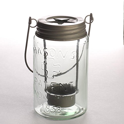 Rustic Small Mouth Mason Jar Luminary Lantern with Star Cutout and Silver Metal Handle