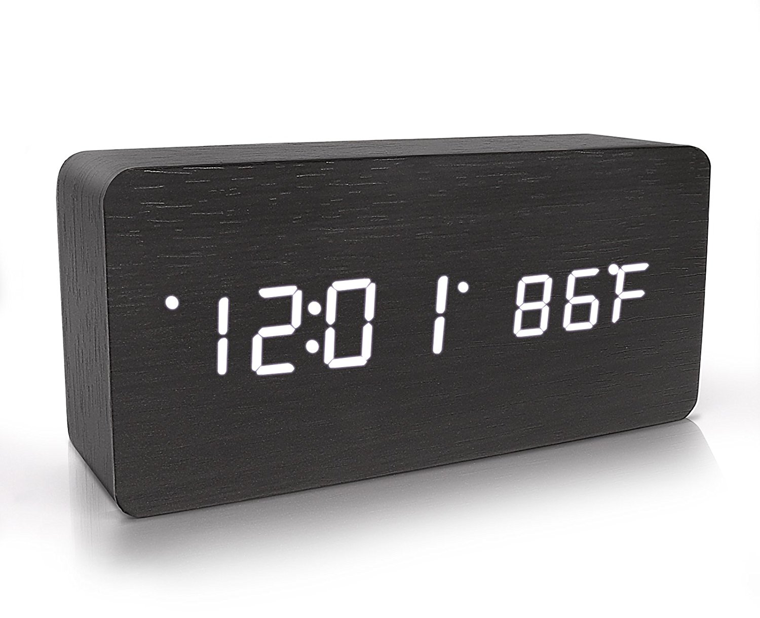 Warmhoming Wooden Digital Alarm Clock, Acoustic Control Clock With Time Temperature And Voice Control, Black