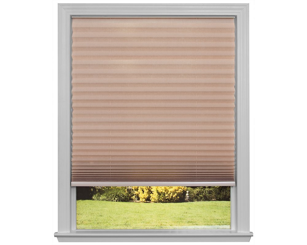 Easy Lift Trim-at-Home Cordless Pleated Light Filtering Fabric Shade Natural, 30 in x 64 in, (Fits windows 19"- 30")