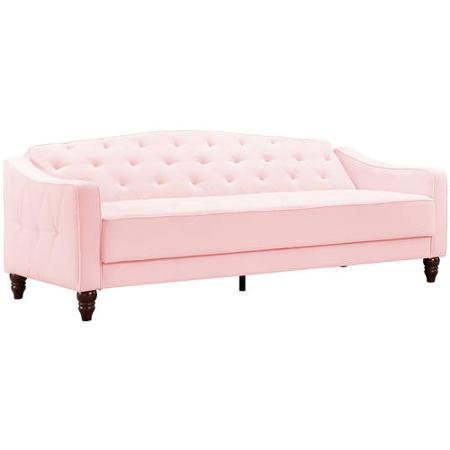 Elegant 3 Easy-to-convert Positions Vintage Tufted Sofa Sleeper II, Pink Velour