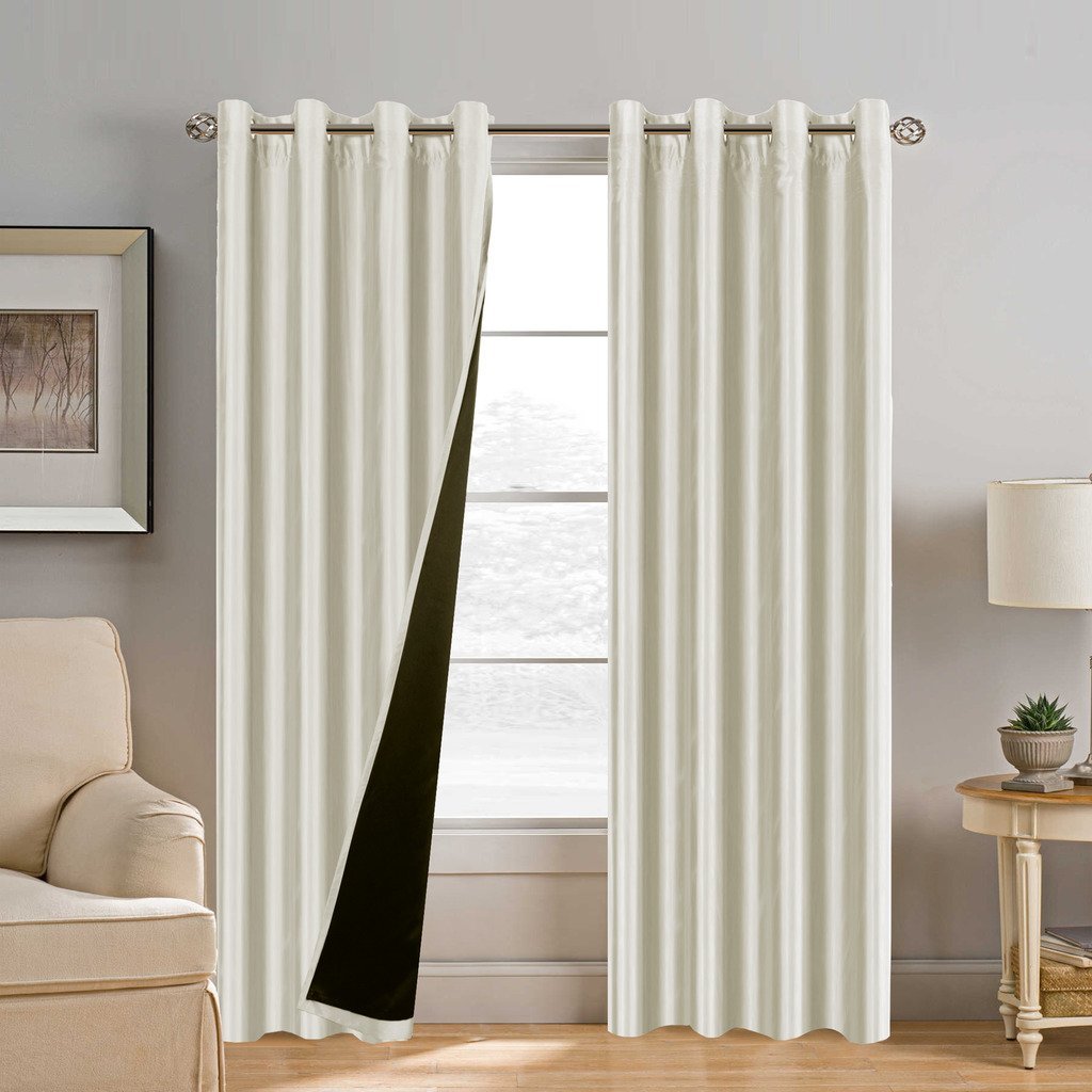 H.Versailtex 84 inch Full Blackout Curtains for Bedroom, Dupioni Faux Silk Lined Curtain Panels - Thermal Insulated & Energy Efficiency, Nickel Grommet (Set of 2, 52 x 84, Ivory)