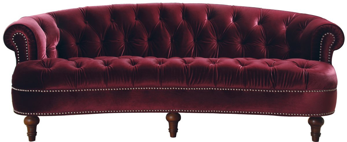Jennifer Taylor Home La Rosa Collection Chesterfield Style Diamond Tufted Upholstered Velvet Sofa With Rolled Back Wooden Legs, Burgundy
