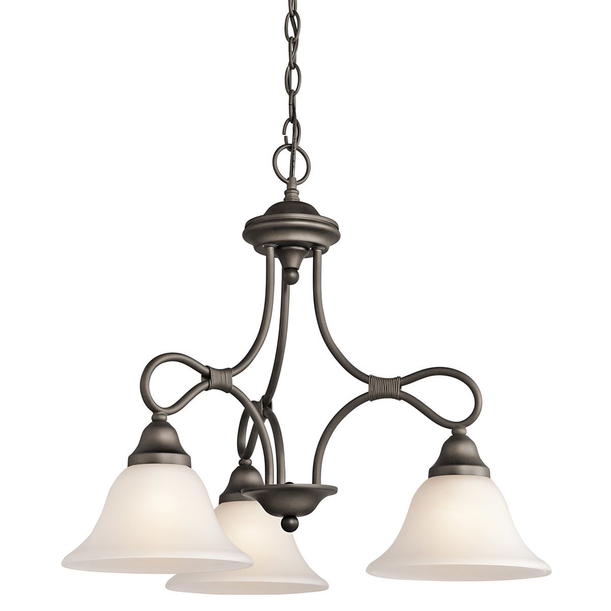Kichler Lighting 2556OZ Stafford 3-Light Chandelier, Old Bronze Finish with Satin Etched Glass Shades