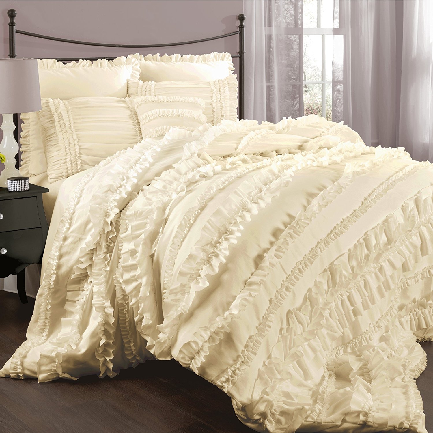 Lush Decor Belle 4 Piece Comforter Set, King, Ivory