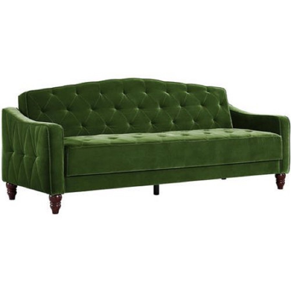 Novogratz Vintage Tufted Sofa Sleeper II (Green Velour)