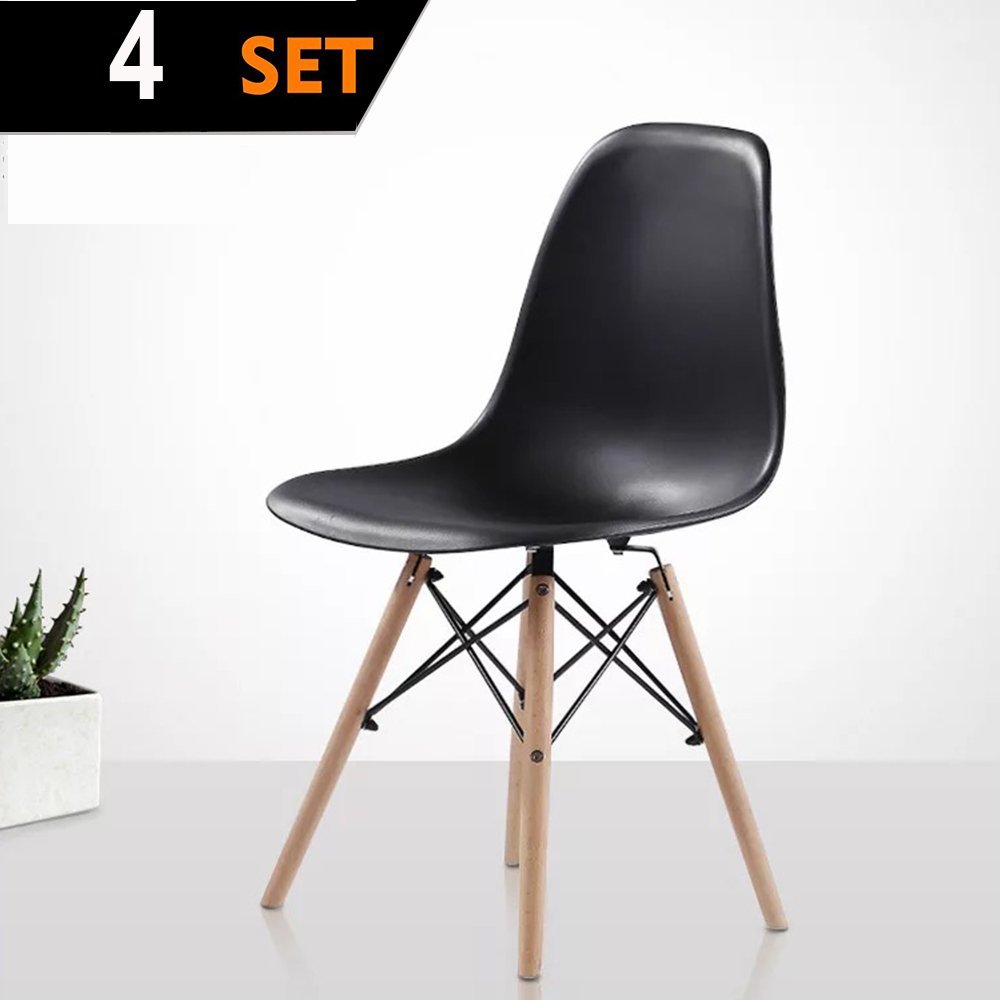 Purzest Dining Room Chairs Set of 4,Mid Century Modern Dining Room Chairs with Natural Legs- Eames Style Chair, Black