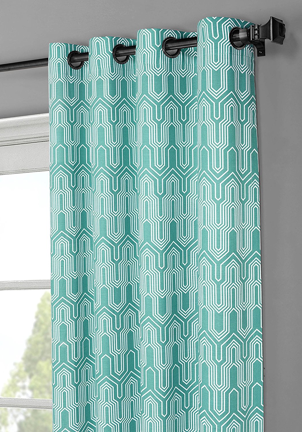 Window Elements Juneau Printed Cotton Extra Wide 104 x 96 in. Grommet Curtain Panel Pair, Aqua