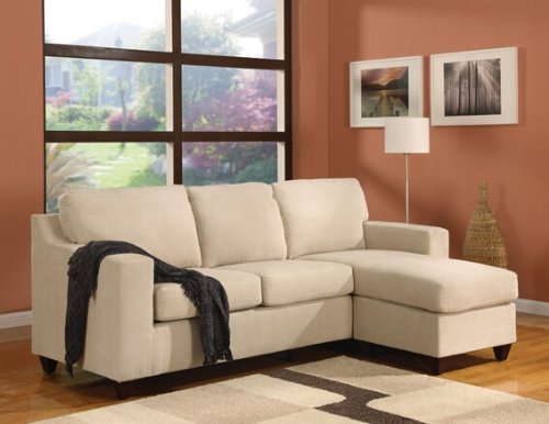 2 pc Vogue collection beige microfiber reversible apartment size sectional sofa with chaise