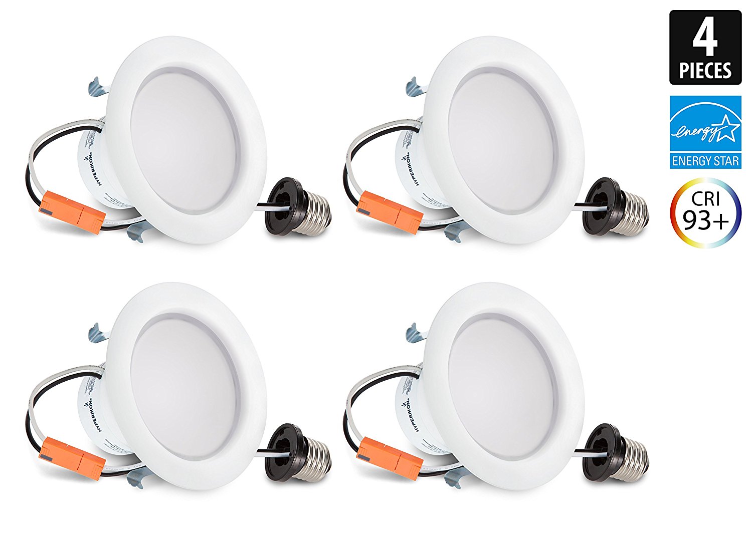 Hyperikon 4 Inch LED Downlight 9W (65W Equivalent), 4000K (Daylight Glow), Dimmable, CRI94, Retrofit LED Recessed Fixture, ENERGY STAR & UL-Listed - Great for Bathroom, Kitchen, Office - (4 Pack)