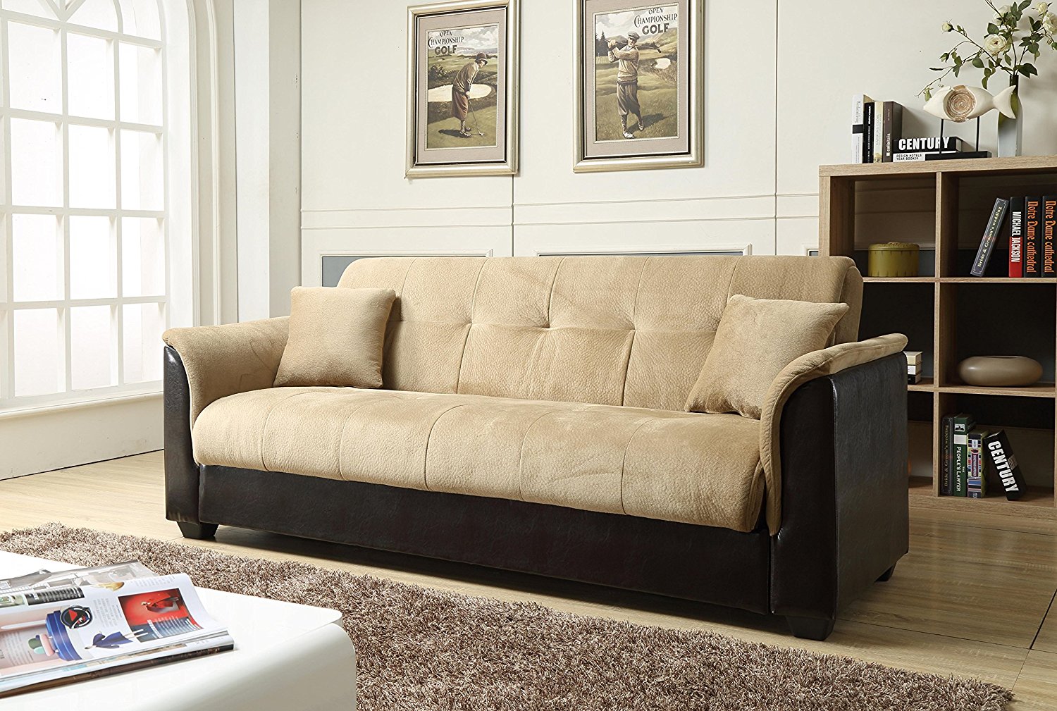 NHI Express Melanie Futon Sofa Bed with Storage, Brown