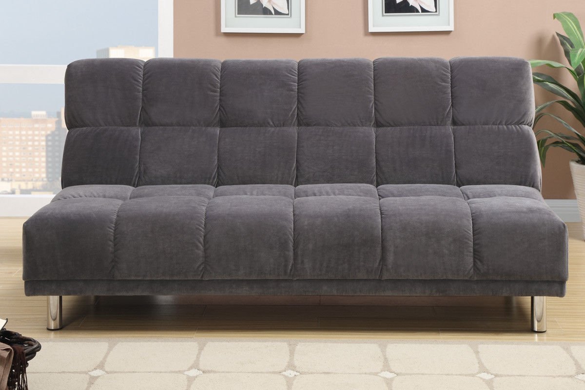 Poundex F7010 Gray Tufted Microfiber Fabric Adjustable Sofa