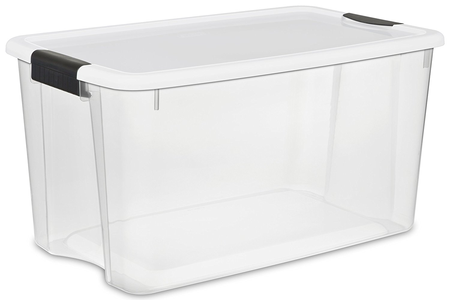 Sterilite 19889804 70 Quart/66 Liter Ultra Latch Box, Clear with a White Lid and Black Latches, 4-Pack