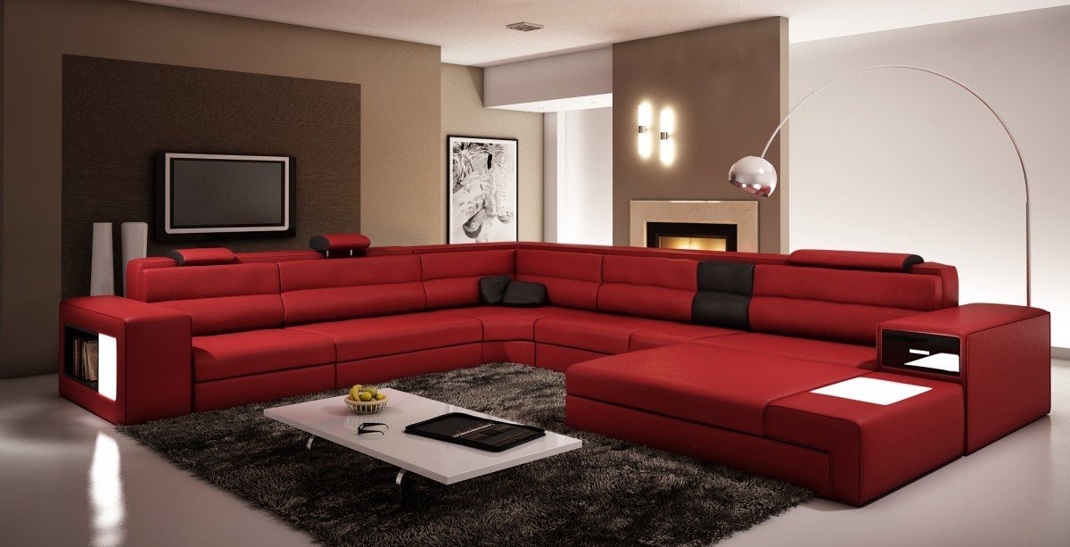 VIG Furniture 5022 Polaris Red and Black Bonded Leather Sectional Sofa