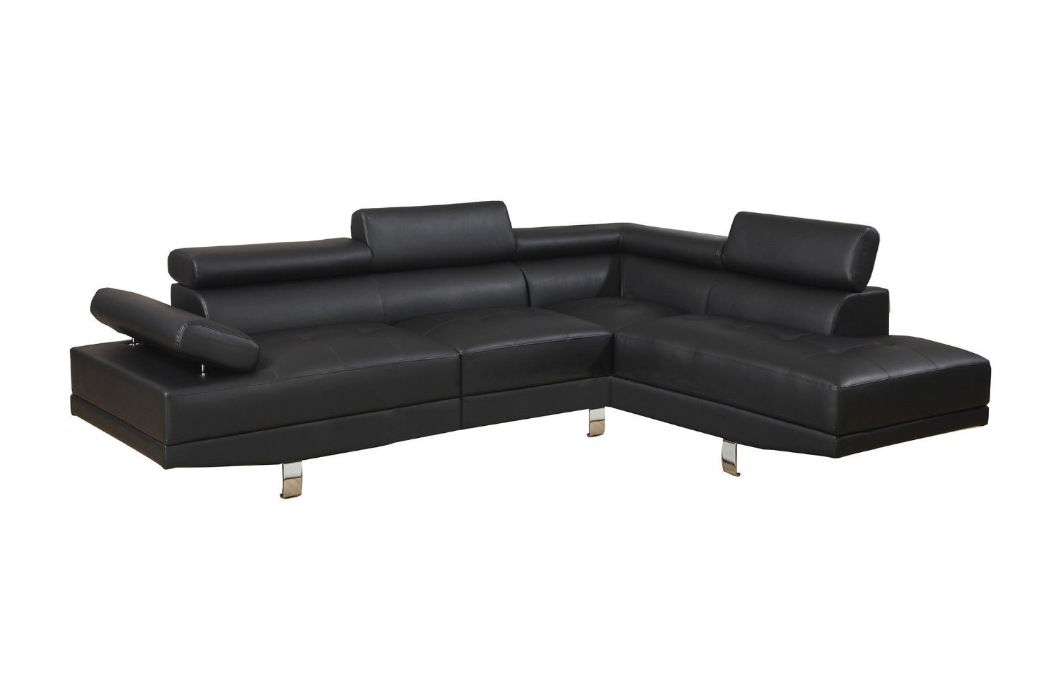 2 Piece Modern Contemporary Faux Leather Sectional Sofa - Black, White with Functional Armrest and Back support (Black)