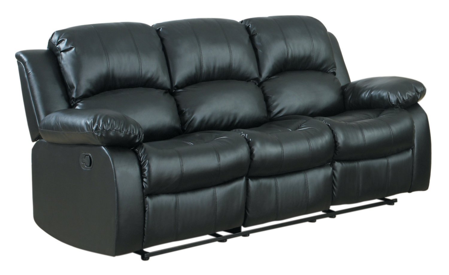 3 seat Sofa Double Recliner Black / Brown Bonded Leather (Black)
