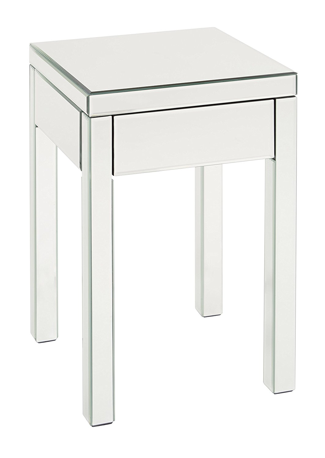 AVE SIX Reflections End Table with Drawer, Silver Mirrored Finish