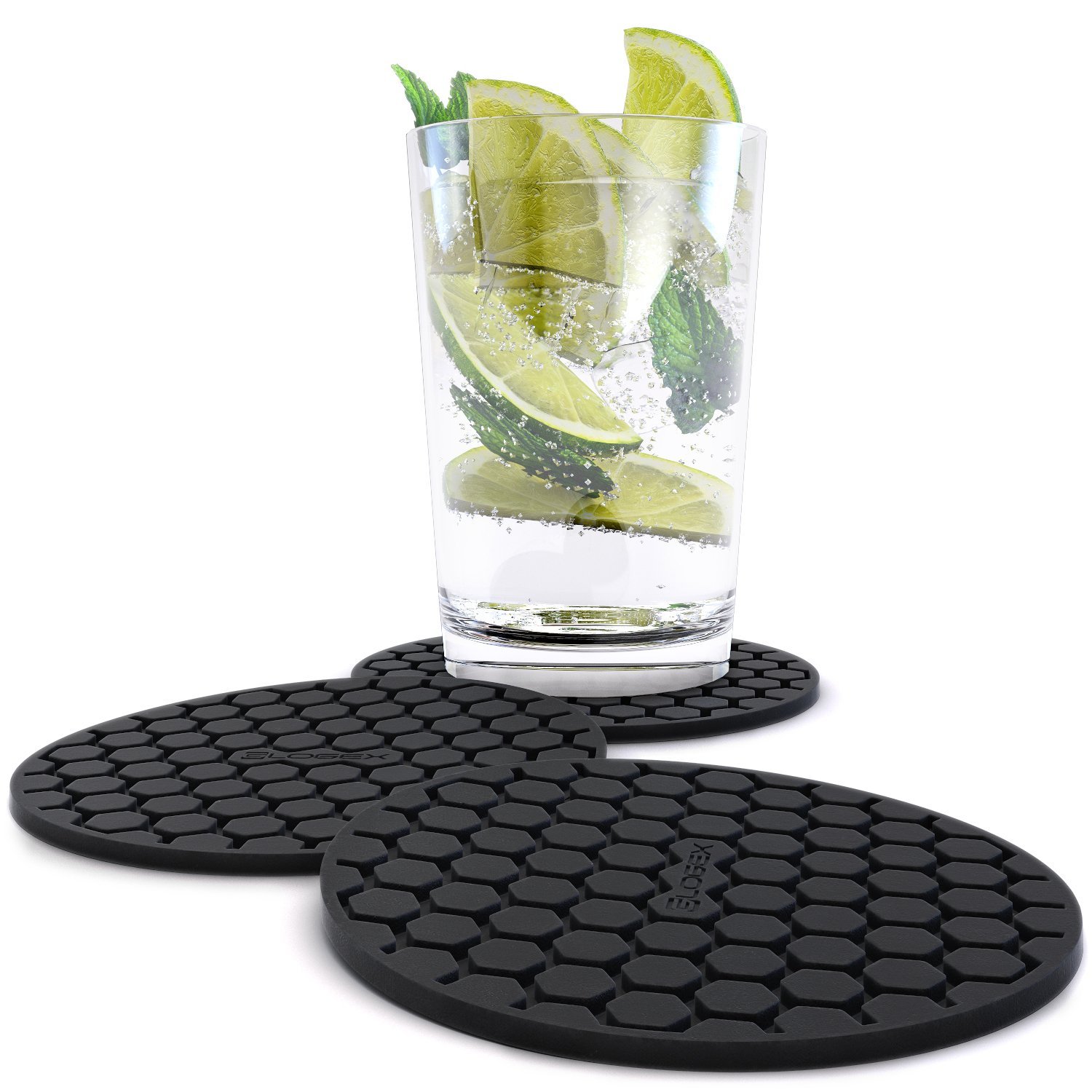 Amazing Quality Drink Coaster Set (8pc), Sleek Modern Design. Prevents Furniture Damage, Absorbs Spills and Condensation! Top Grade Silicone Ð