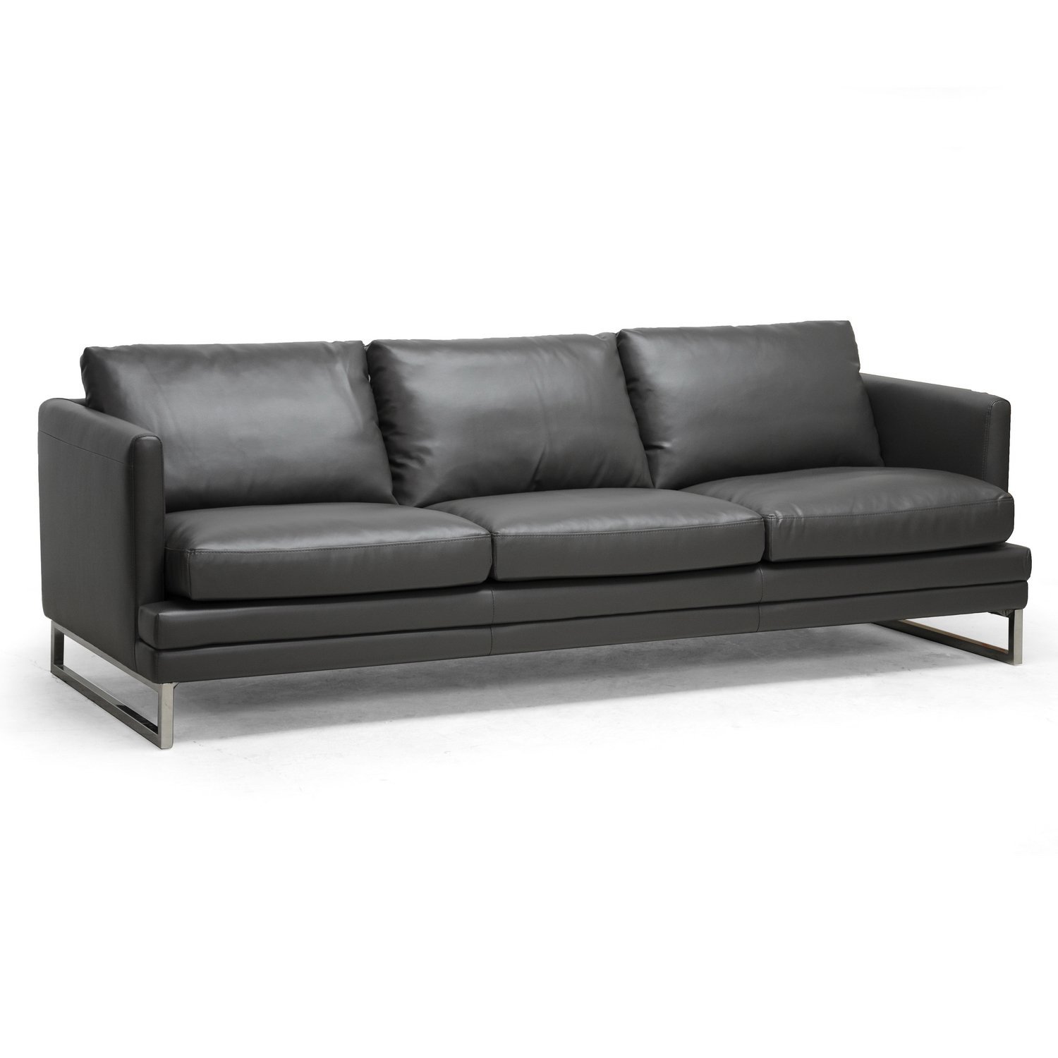 Baxton Studio Dakota Leather Modern Sofa, Pewter Gray