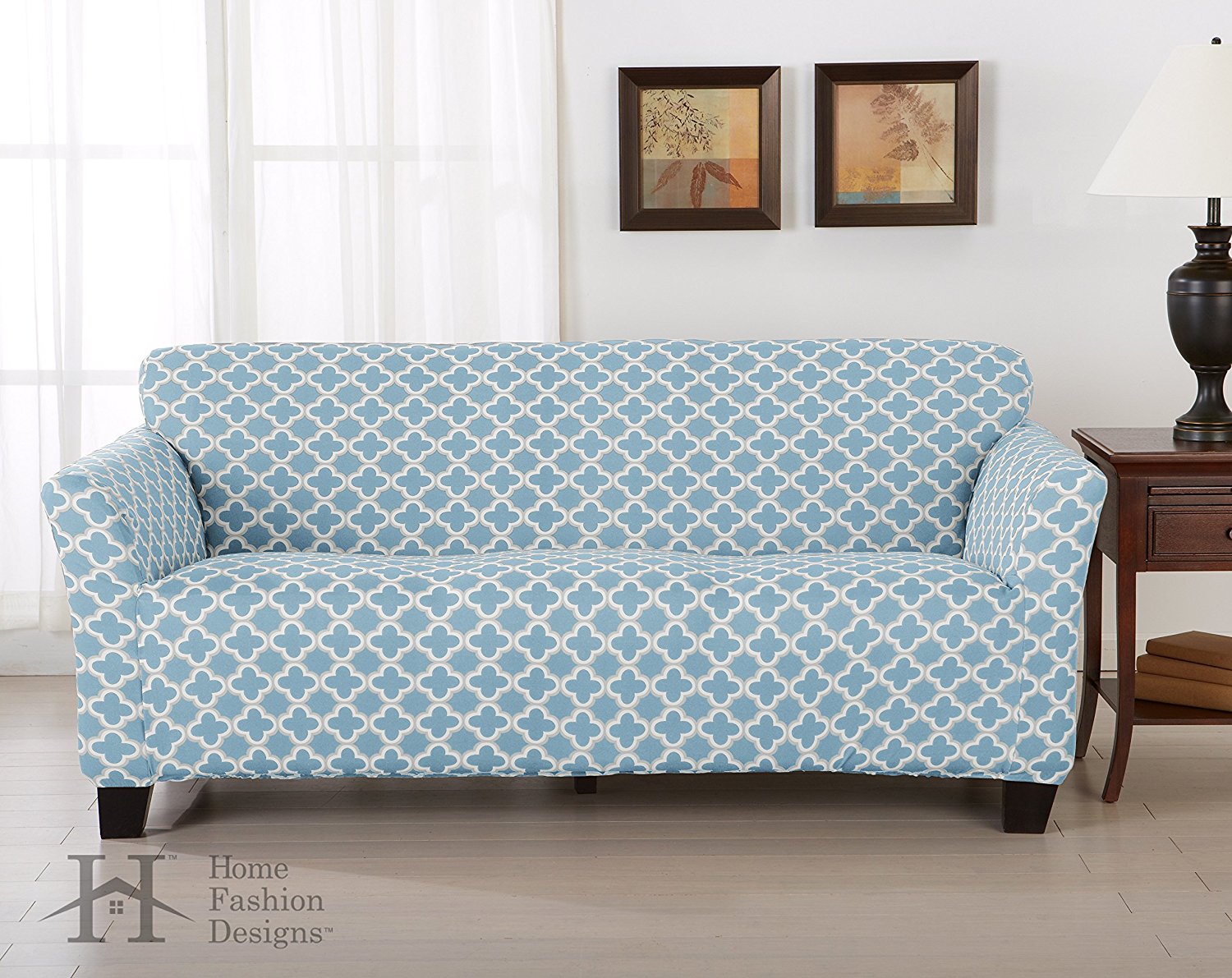Brenna Collection Basic Strapless Slipcover. Form Fit, Slip Resistant, Stylish Furniture Shield / Protector Featuring Lightweight Twill Fabric. By Home Fashion Designs Brand. (Sofa, Blue)