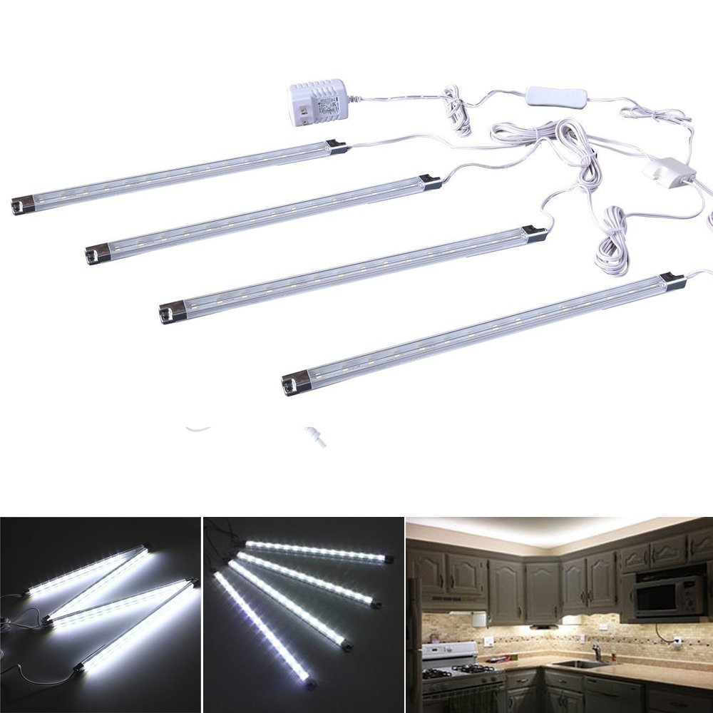 Cefrank Set of 4 LED Light Bar - Cool White Under Kitchen Cabinet Led Lamp Energy Saving Under Counter Lighting LED Strip Kit (Cool White)