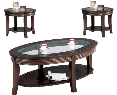 Coaster 5524 5525 Cappuccino Glass Top Wood 3 Pc Coffee End Table Set
