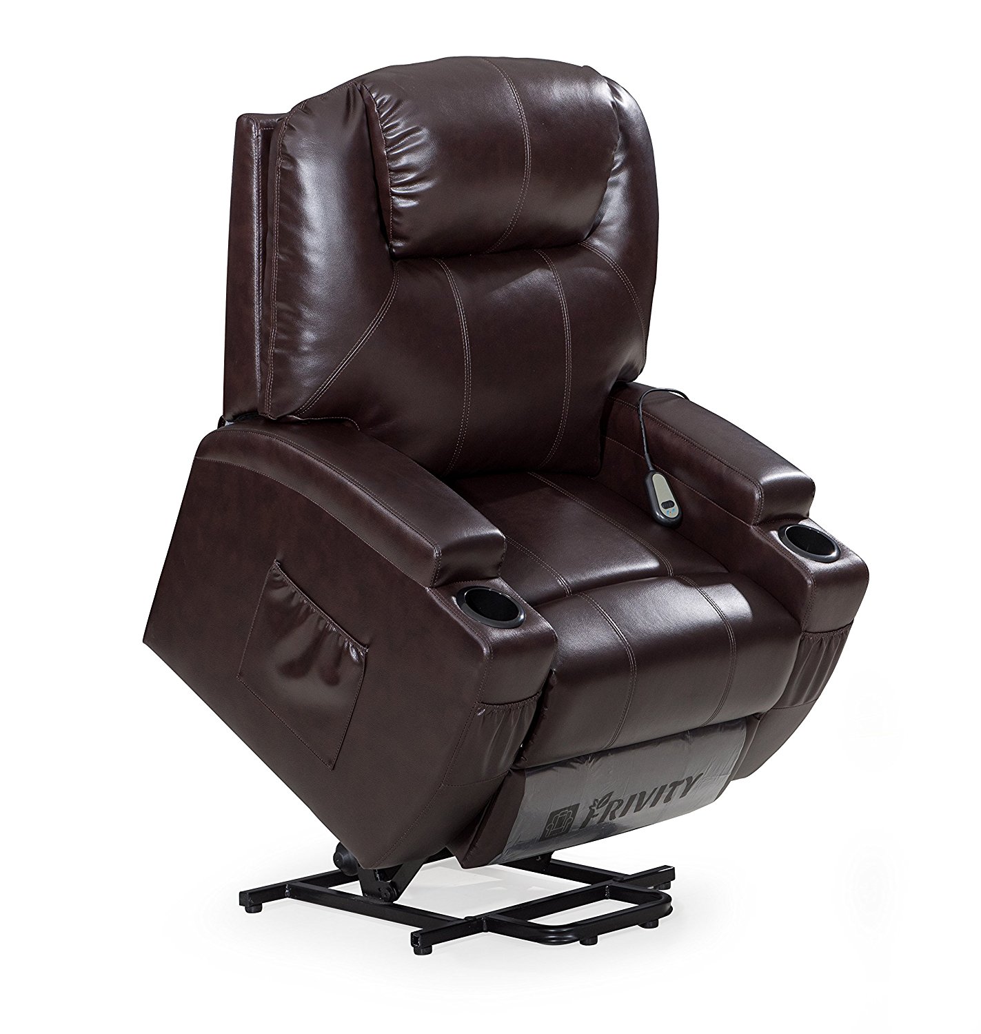 Frivity Power Lift Recliner Chair Classic and Traditional Bonded Leather 1 Seat Sofa Lift Reclining Armchair with Padded Arms and Back (Brown-Lift)