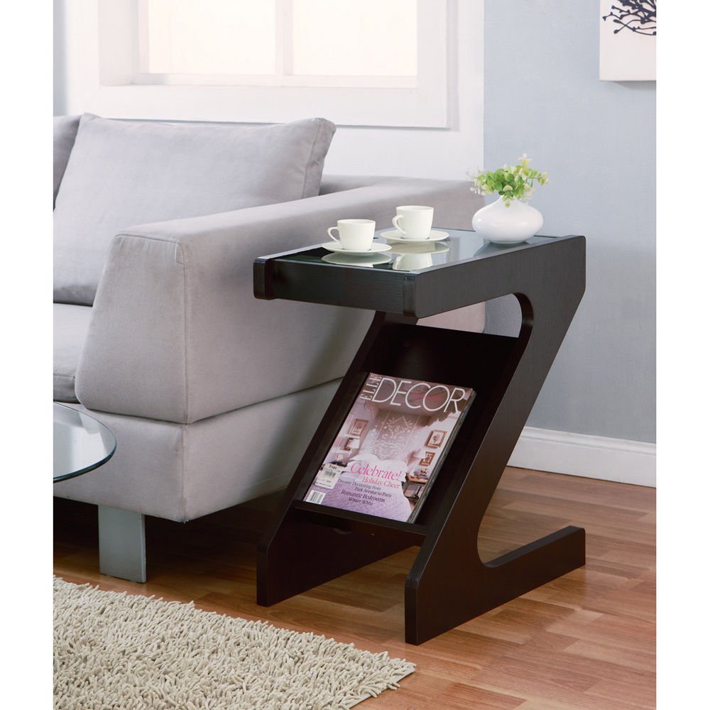 Furniture of America Enzo Modern Black Tinted Tempered Glass Top Chairside-end Table with Magazine Rack