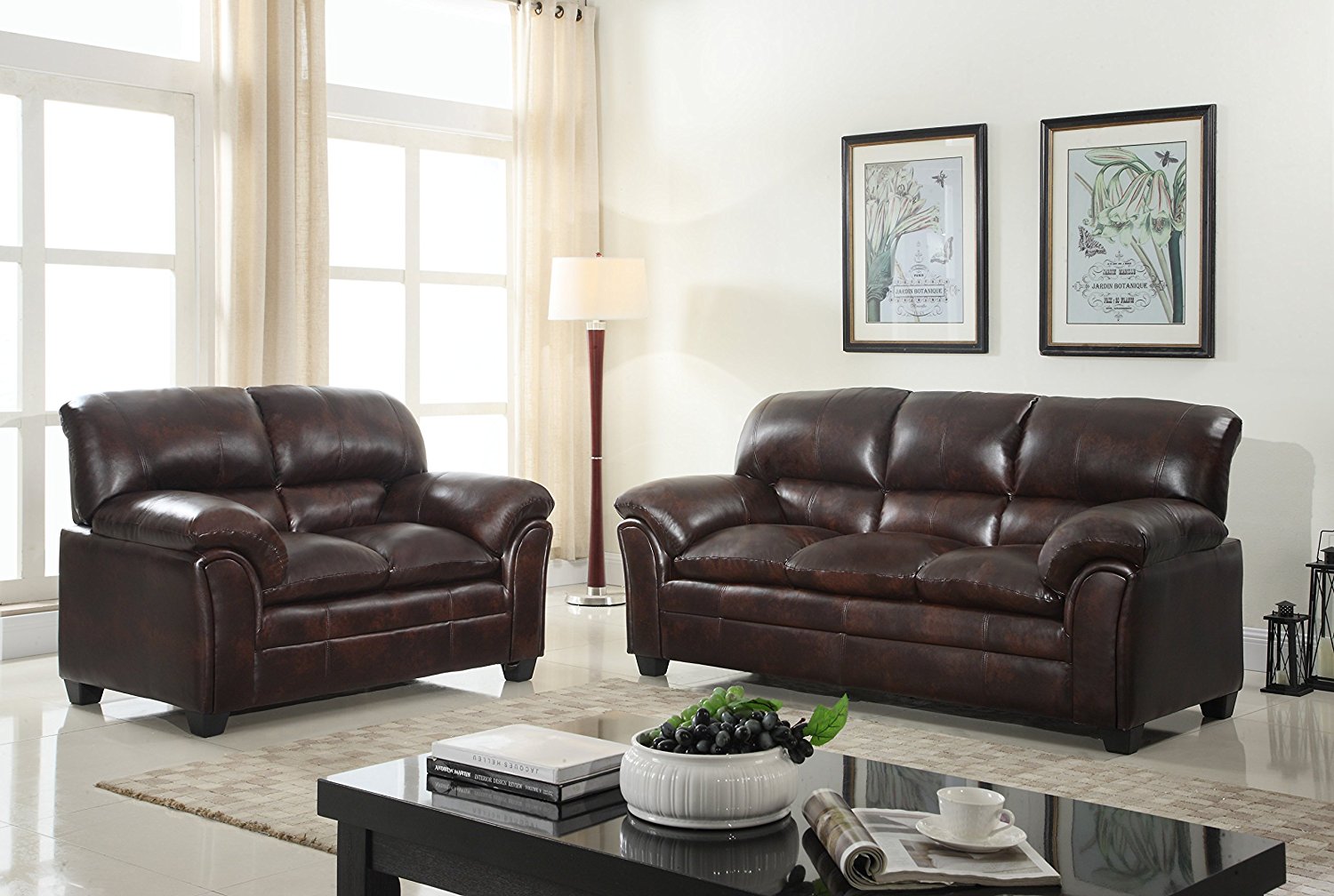 GTU Furniture New Faux Leather Sofa and Loveseat Living Room Furniture Set (Brown)