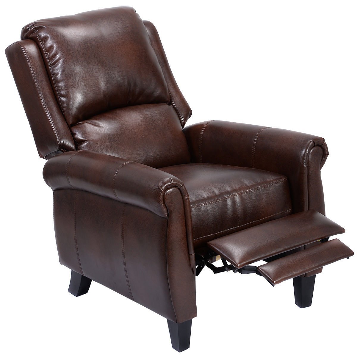 Giantex PU Leather Recliner Chair Push Back Club Living Room Seat Furniture w/Footrest (Brown)