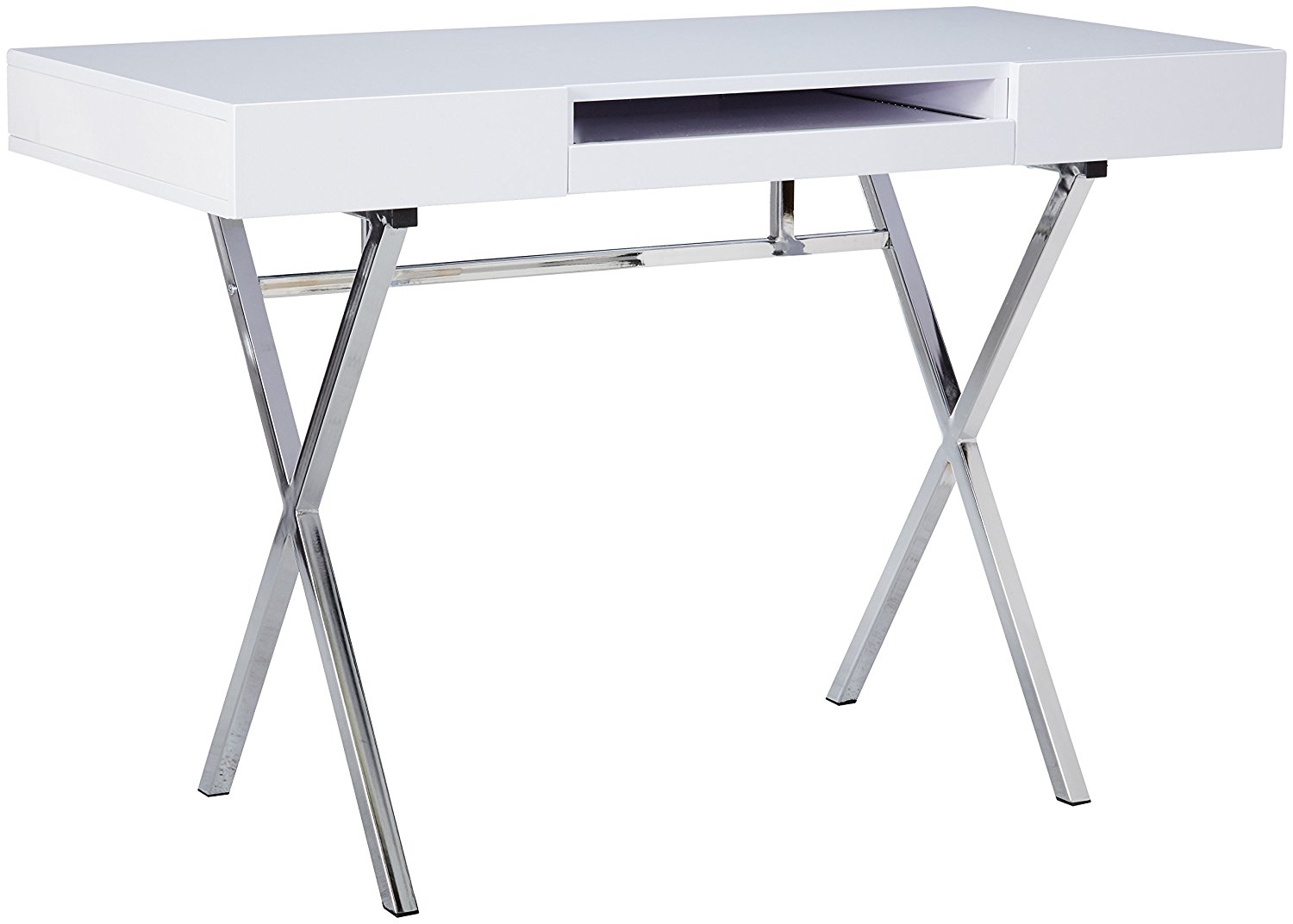 Kings Brand Furniture Contemporary Style Home & Office Desk, White/Chrome