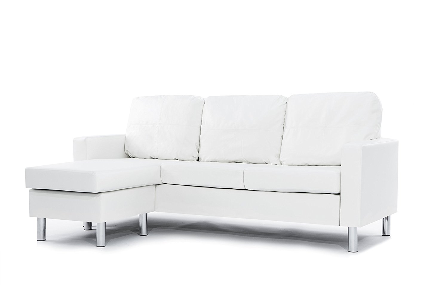 Modern Bonded Leather Sectional Sofa - Small Space Configurable Couch - White