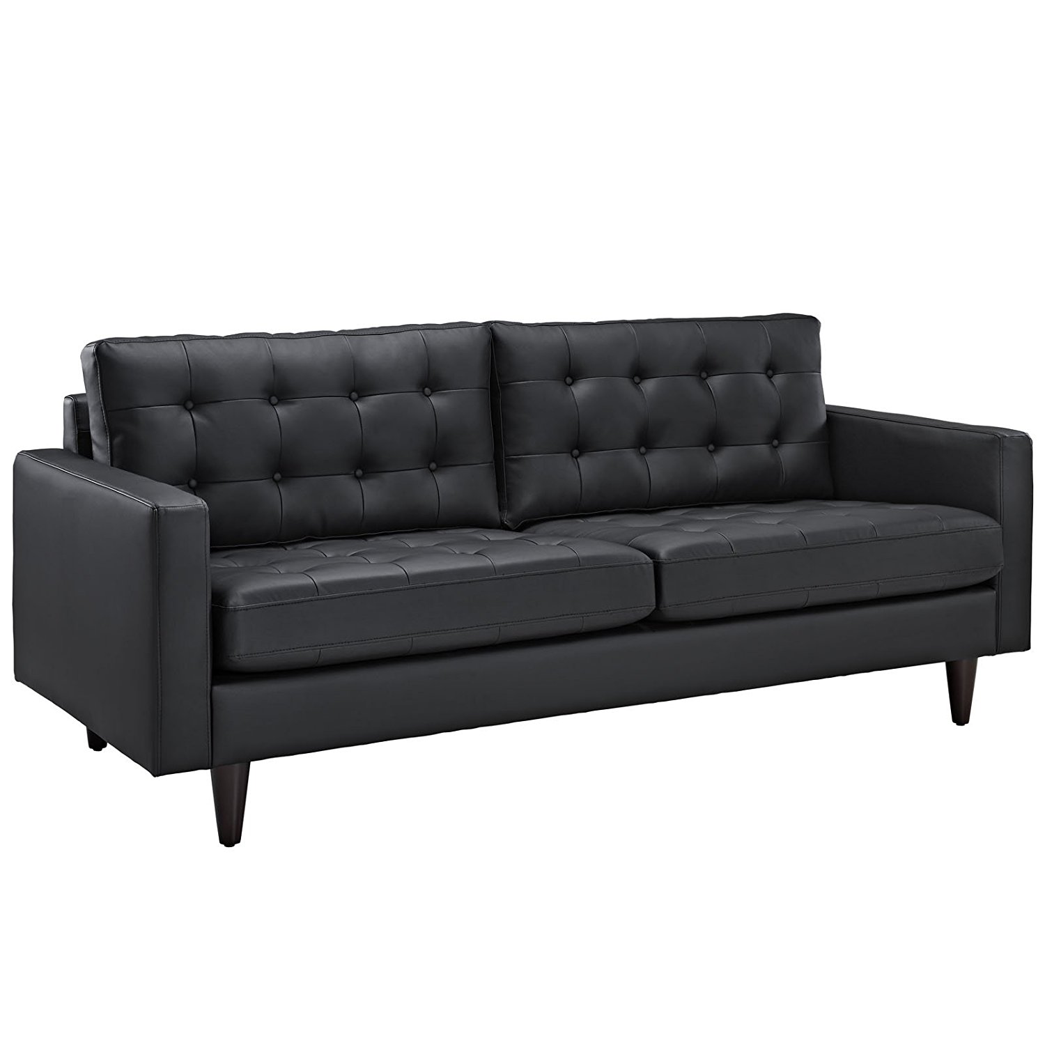 Modway Empress Mid-Century Modern Upholstered Leather Sofa In Black