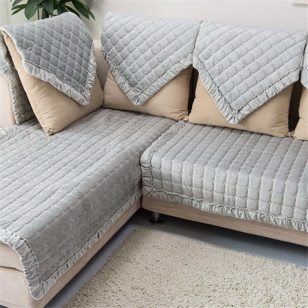 OstepDecor Soft Short Floss Non-Slip Quilted Sofa Furniture Protectors for Winter With Multi Size Available (Grey), 36"W x 70"L (90 x 180cm)