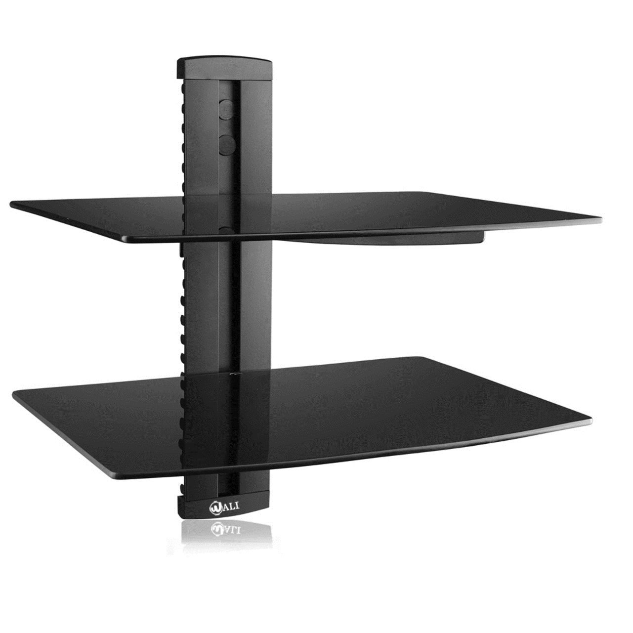 WALI Floating Shelf with Strengthened Tempered Glass for DVD Players/Cable Boxes/Games Consoles/TV Accessories, 2 Shelf, Black