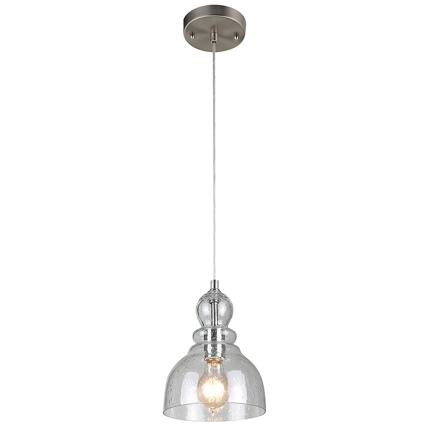Westinghouse 6100700 Industrial One-Light Adjustable Mini Pendant with Handblown Clear Seeded Glass, Brushed Nickel Finish