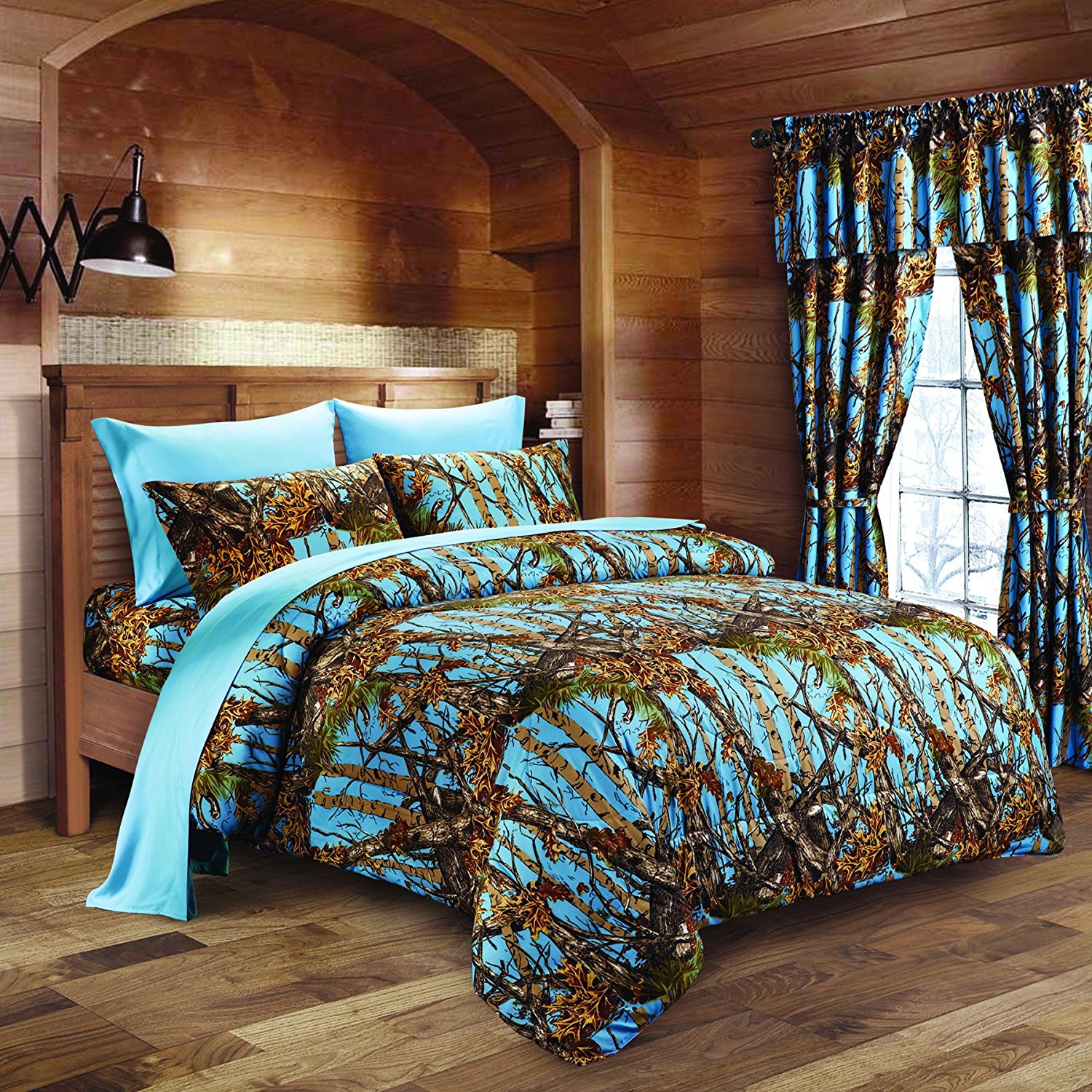 20 Lakes Luxurious Microfiber Powder Blue Camo Comforter & Sheet Set Bed in a Bag - Queen