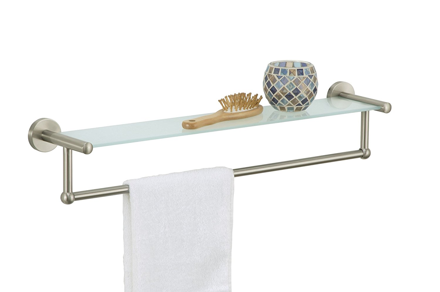 Organize It All Satin Nickel Glass Shelf with Towel Bar
