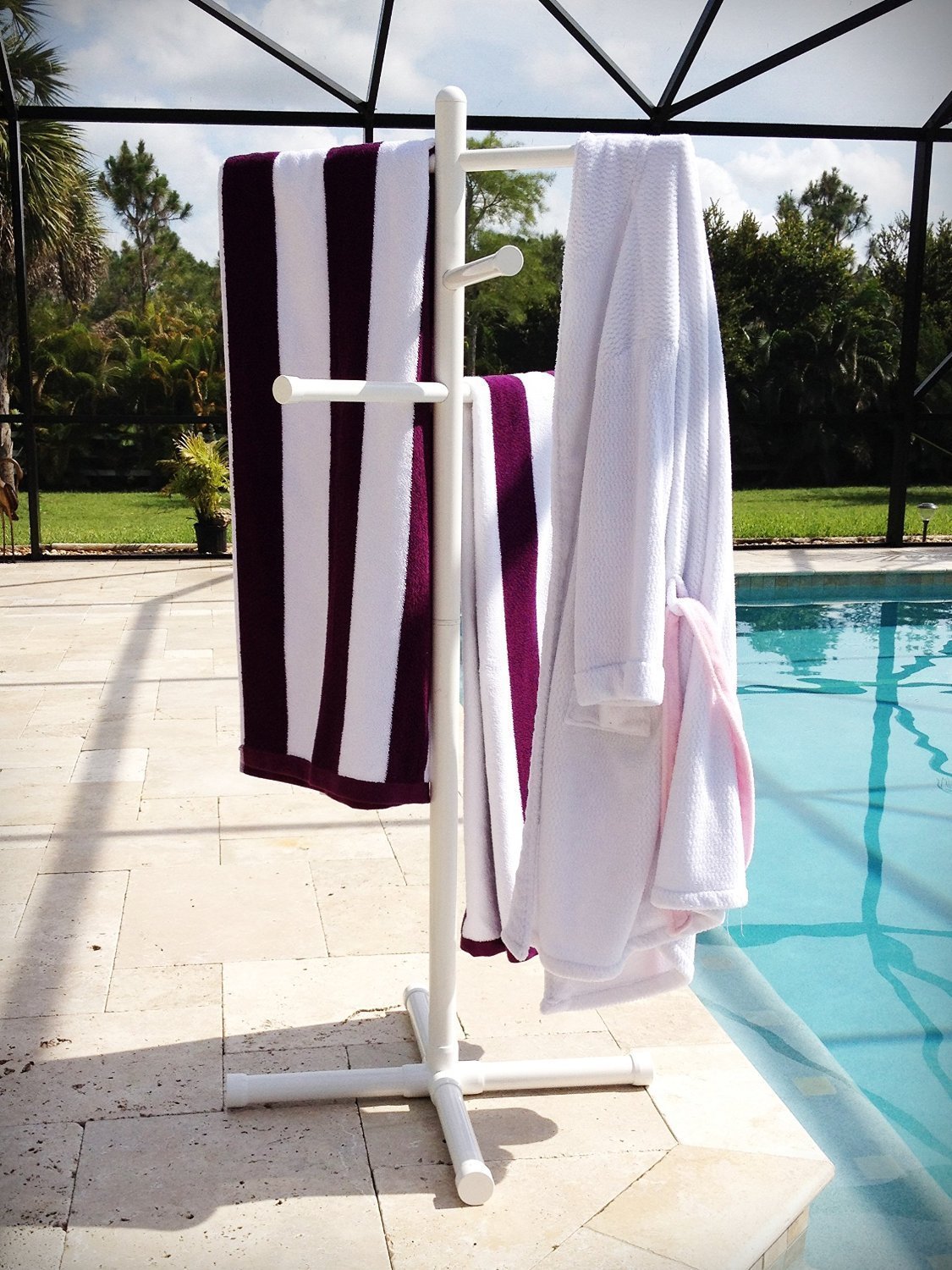 Pool & Spa Towel Rack Premium Extra Tall Towel Tree Outdoor PVC White