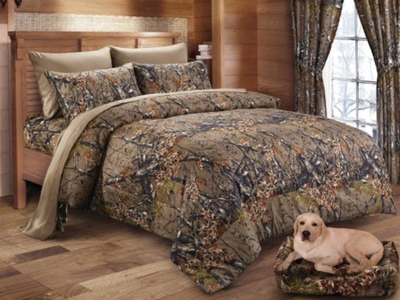 Queen Reversible Woodland Camo 7 Piece Comforter & Sheet Set