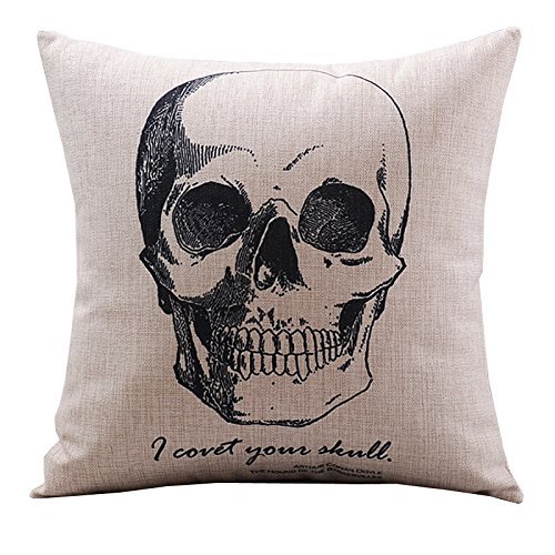 CoolDream Cotton Linen Decorative Pillowcase Throw Pillow Cushion Cover Gothic Horror Skull Square 18"