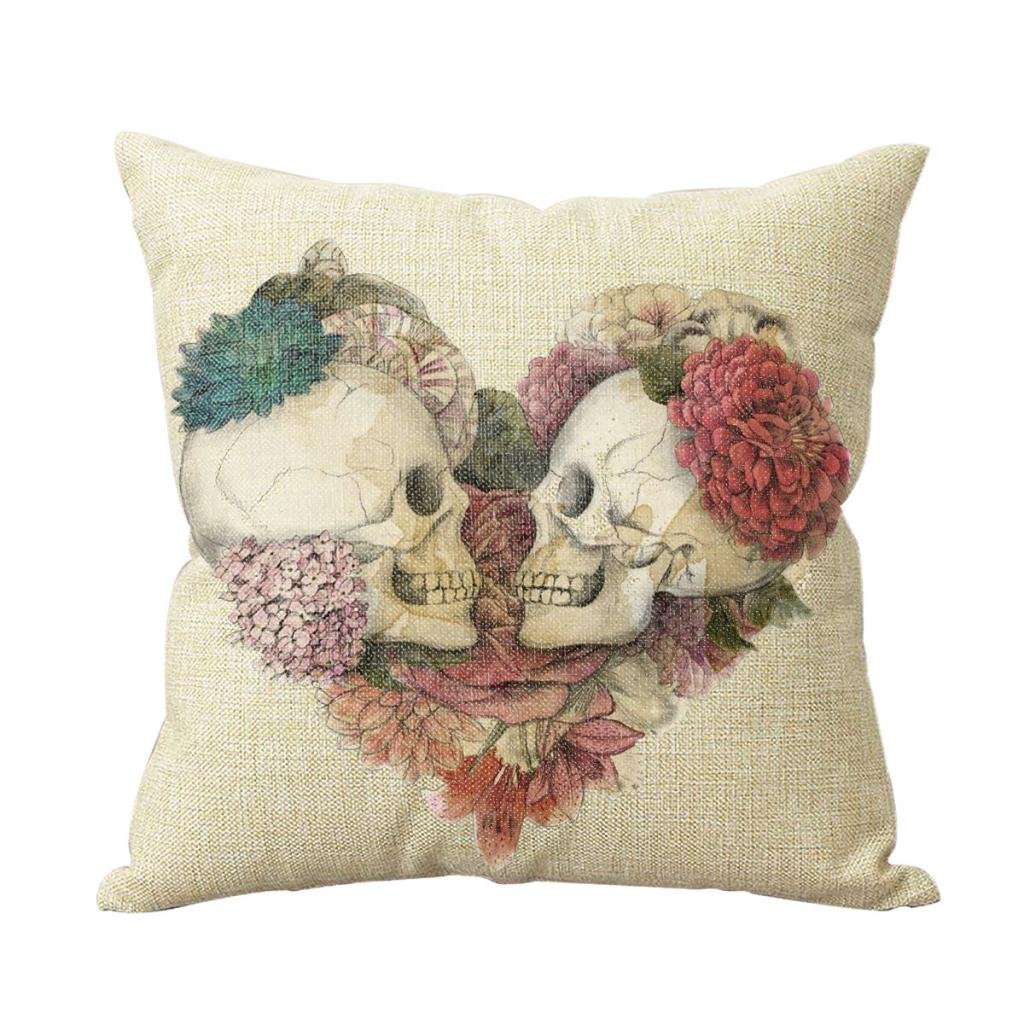 Decorbox Two Skulls in Love Cotton Linen Decorative Cushion Covers Vintage Skull Throw Pillow Cases for Sofa Hot Sale 18X18''