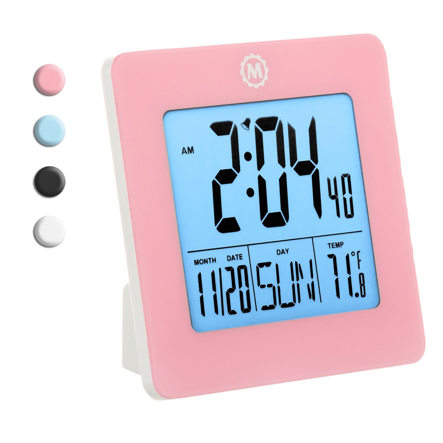 MARATHON CL030050PI Digital Desktop Clock with Day, Date, Temperature, Alarm and Backlight. black - Batteries Included