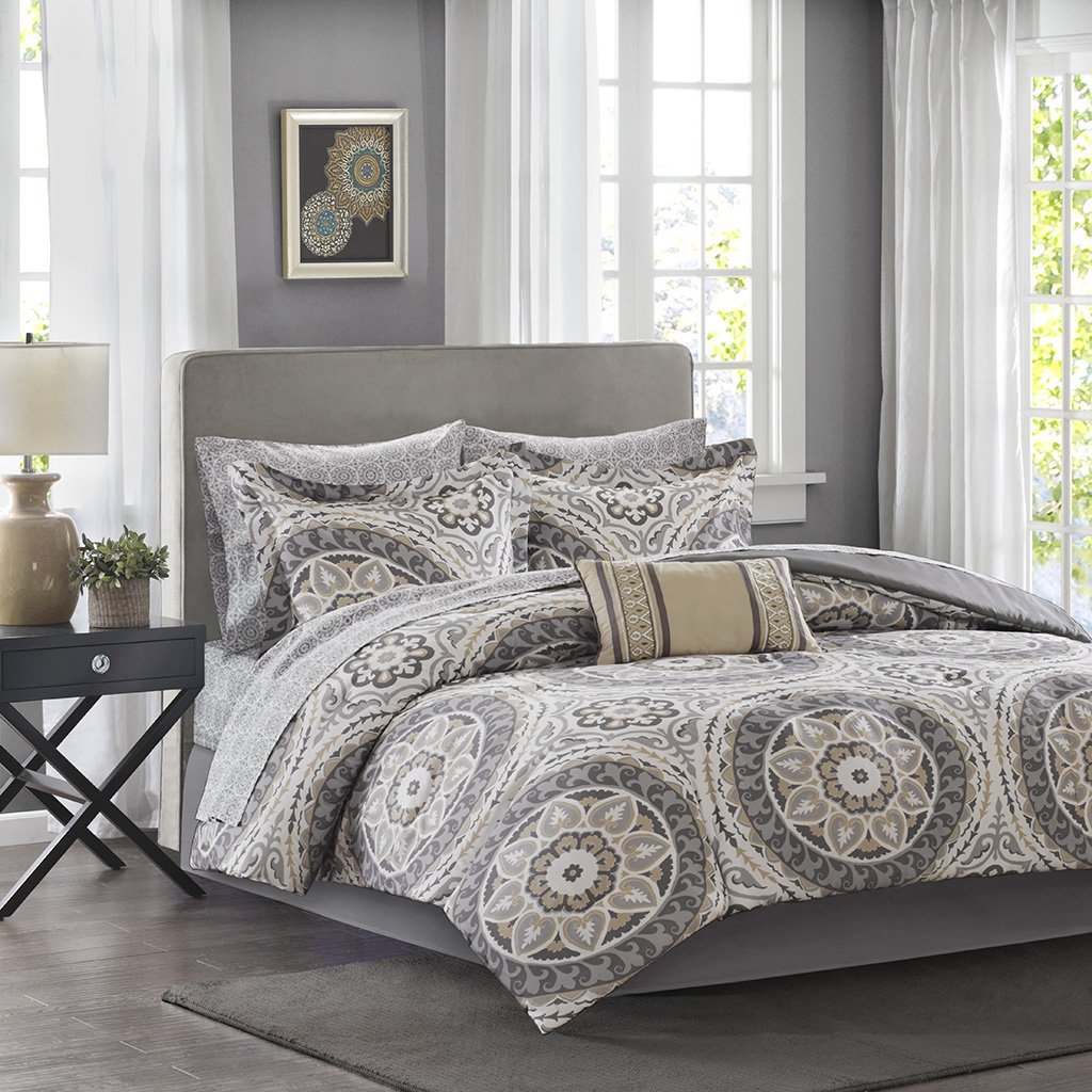 Madison Park MPE10-154 Essentials Serenity Complete Bed & Sheet Set Cal King Taupe,Cal King