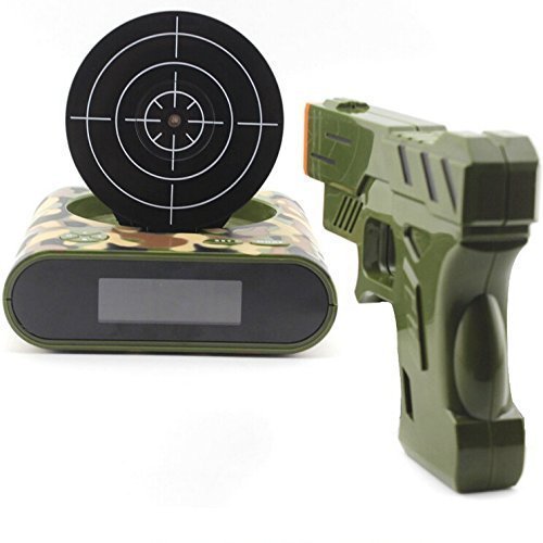 Premium and Funny Target Alarm Clock With Plastic Gun, Infrared Laser and Realistic Sound Effects-Camouflage