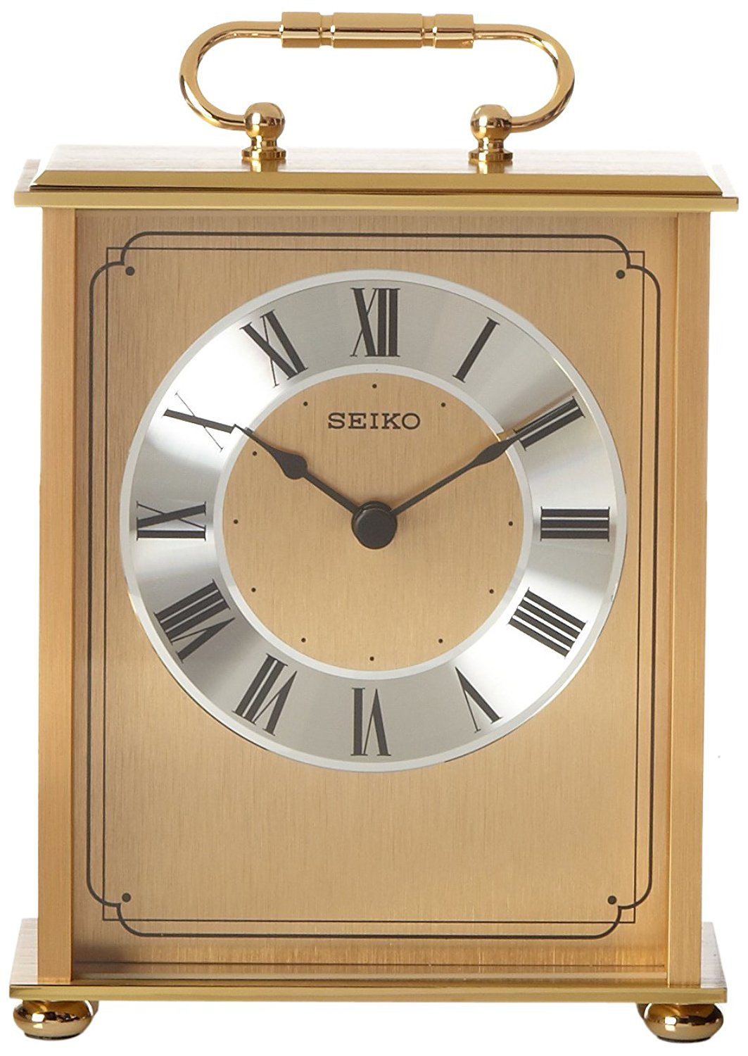 Seiko Desk and Table Carriage Clock Gold-Tone Solid Brass Base and Top