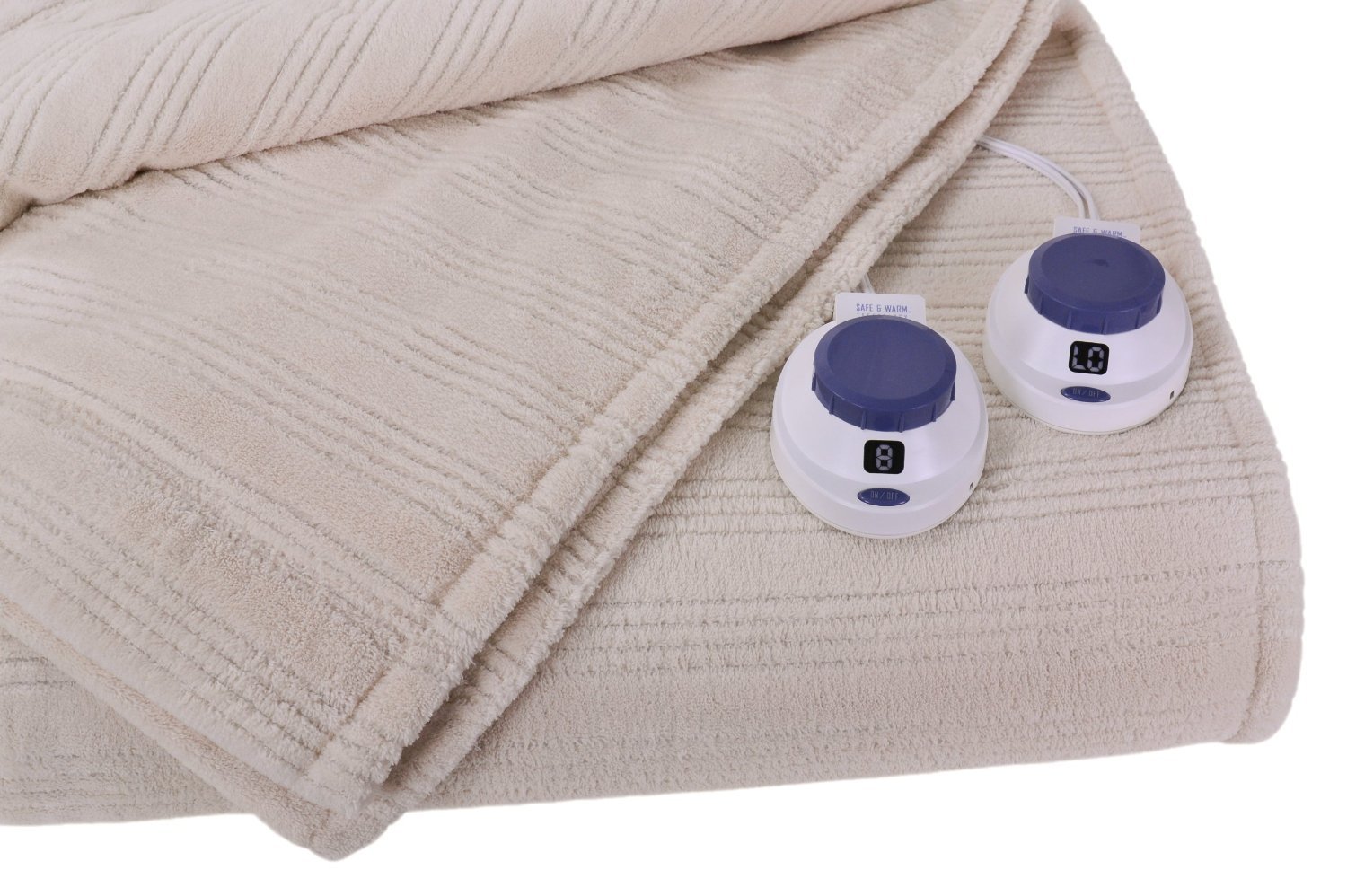 Soft Heat Ultra Micro-Plush Low-Voltage Electric Heated Triple-Rib King Size Blanket, Natural